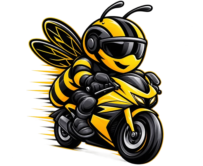 Mascote da Abelha Moto Táxi pilotando